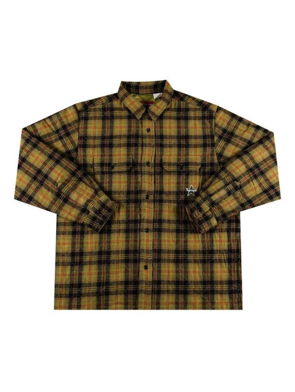 Supreme Quilted Plaid Flannel Shirt Olive L FW21 NWT